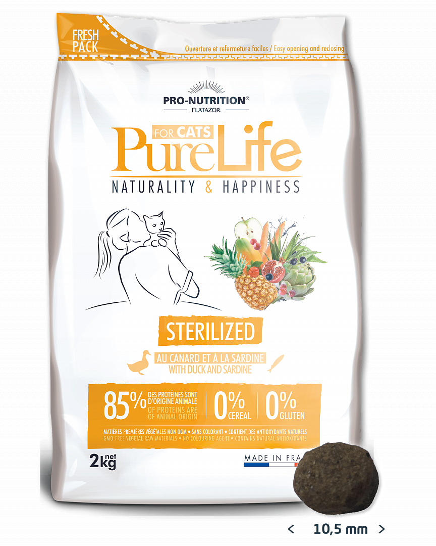 Сухой корм Для кошек Pro-Nutrition Flatazor PURE LIFE STERILIZED WITH DUCK AND SARDINE